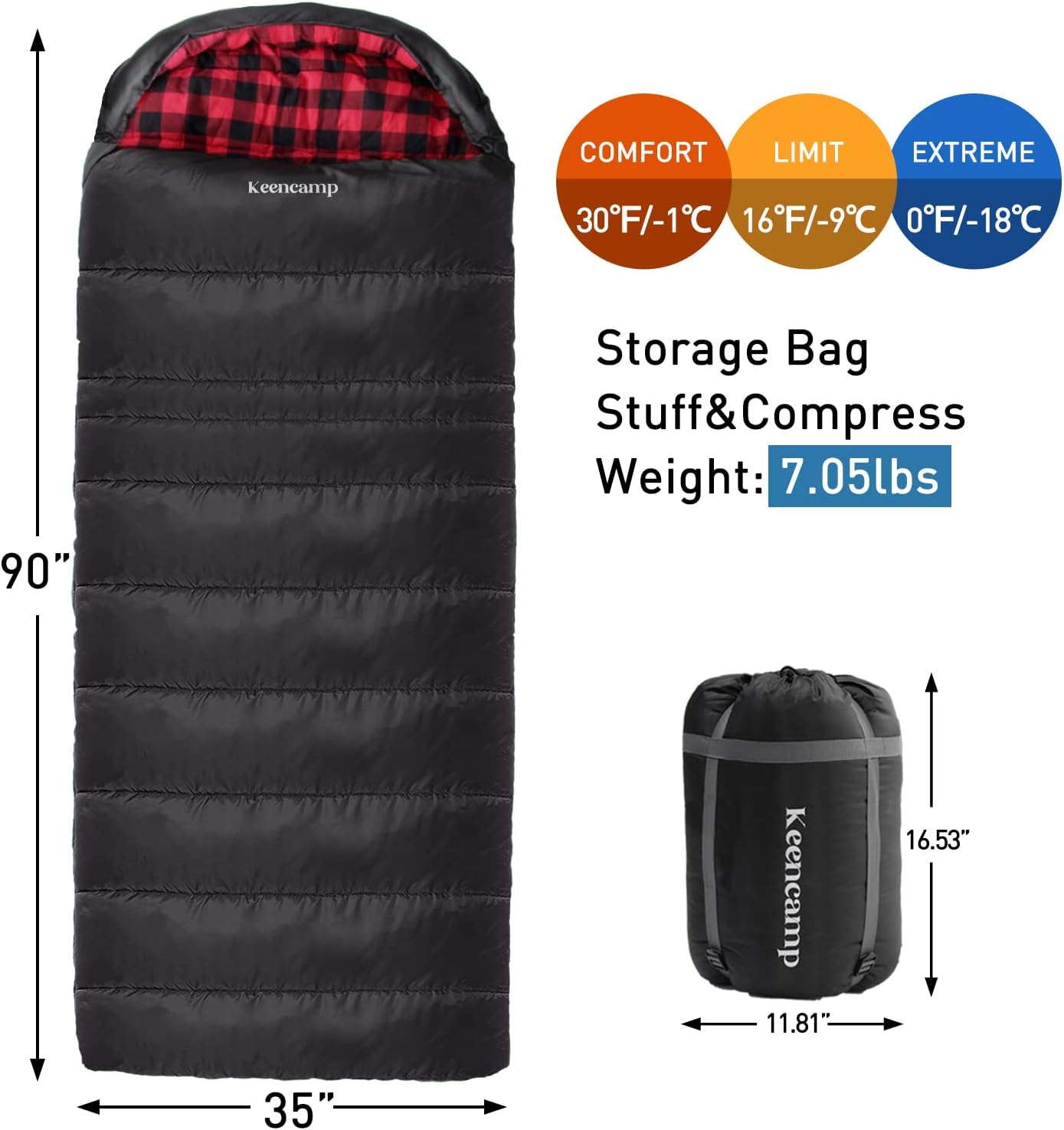 0 Degree Sleeping Bag Cotton Flannel Winter Cold Weather for Adults XXL Sleeping Bag 4 Season Big and Tall with Pillow Compression Sack - Image 2