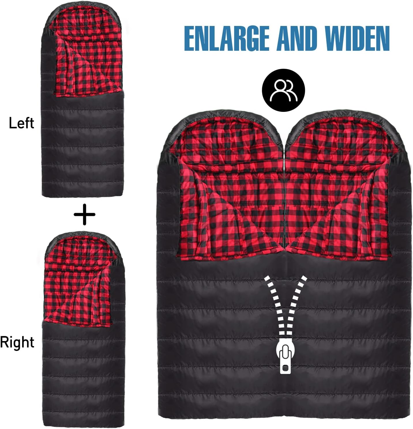 0 Degree Sleeping Bag Cotton Flannel Winter Cold Weather for Adults XXL Sleeping Bag 4 Season Big and Tall with Pillow Compression Sack - Image 5