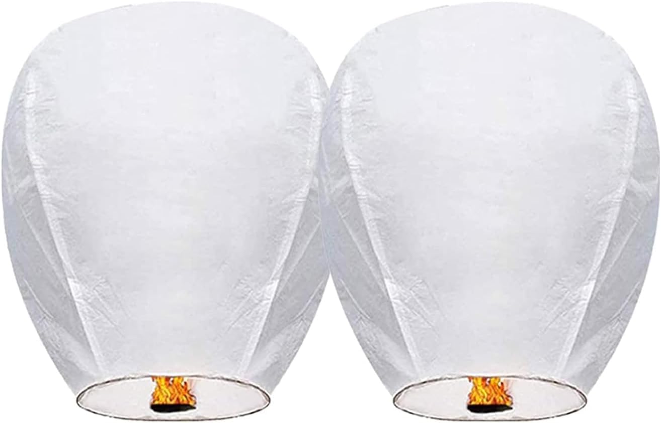 2 Pack Chinese Lantern Floating Sky Lanterns to Release in Memory and Convey Wishes, Biodegradable and Eco Friendly, Fire Resistant Paper for Outside, Eid, Funeral, Memorial Day