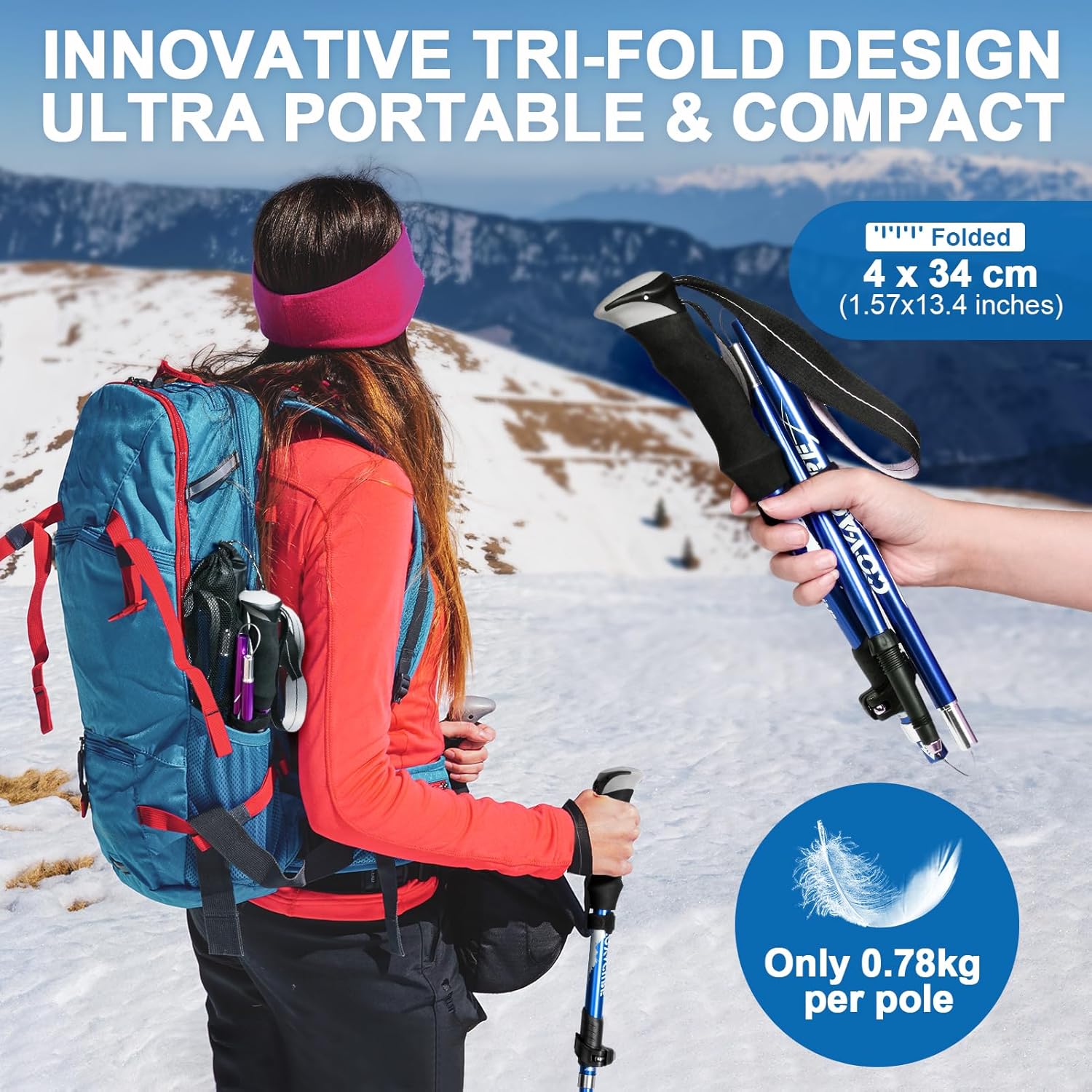 Covacure Trekking Poles Collapsible Hiking Poles - Aluminum Alloy 7075 Trekking Sticks with Quick Lock System, Telescopic, Collapsible, Ultralight for Hiking, Camping - Image 2