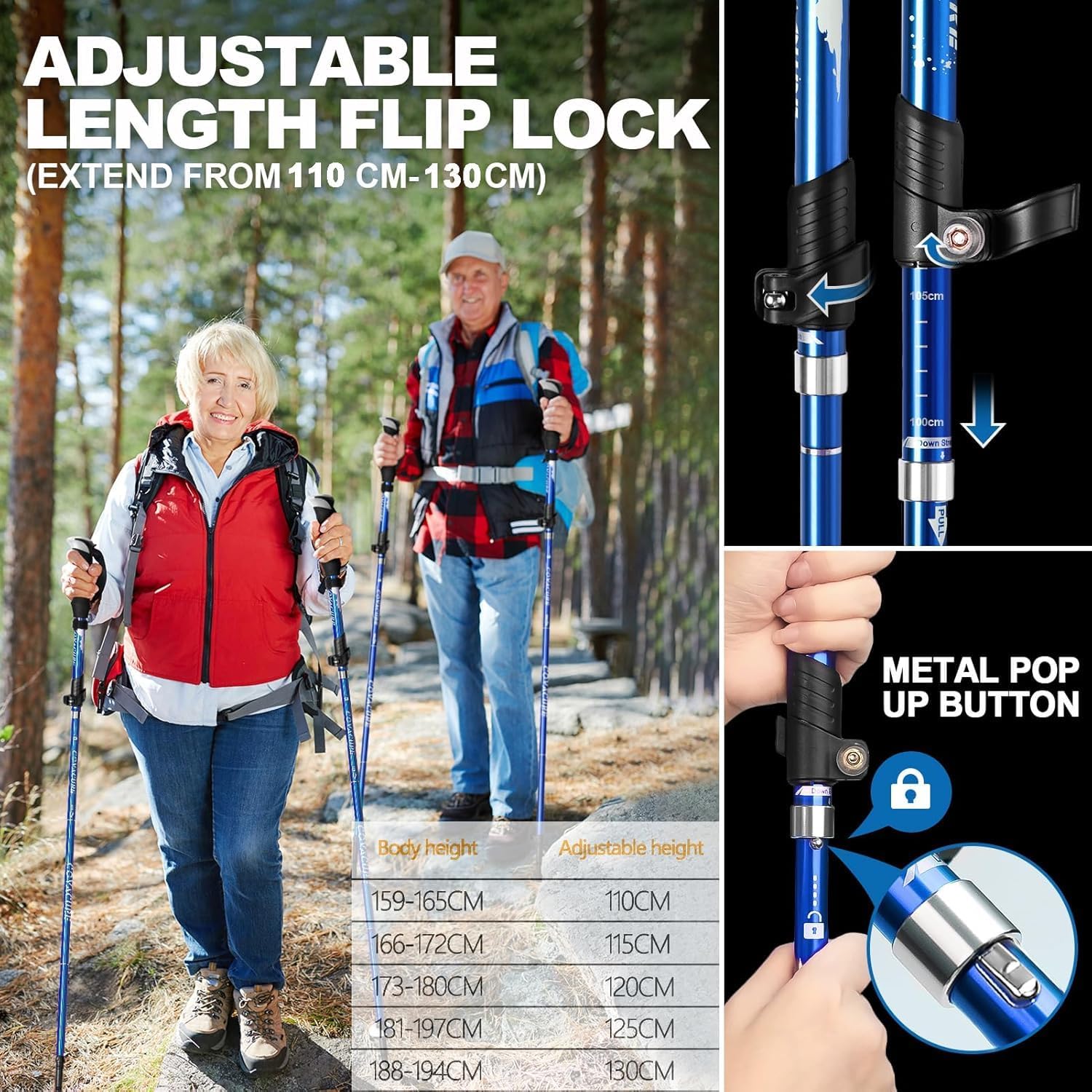 Covacure Trekking Poles Collapsible Hiking Poles - Aluminum Alloy 7075 Trekking Sticks with Quick Lock System, Telescopic, Collapsible, Ultralight for Hiking, Camping - Image 3