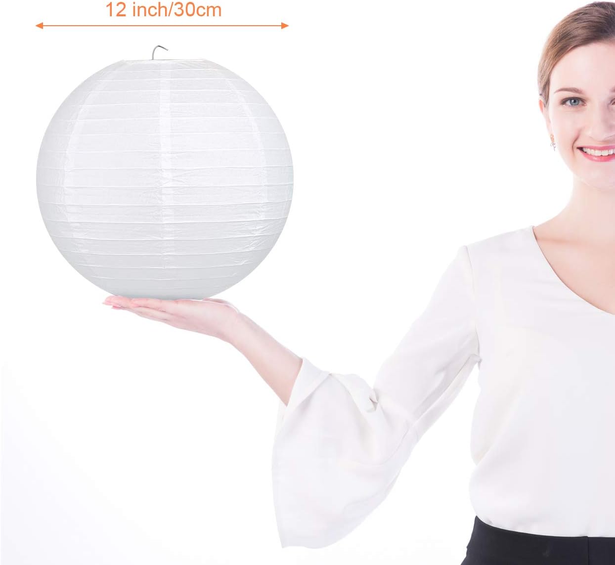 LIHAO 12 Inch White Round Paper Lanterns (10 Pack) - Image 2