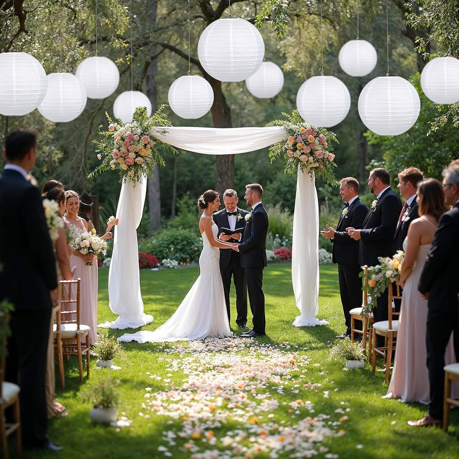 LIHAO 12 Inch White Round Paper Lanterns (10 Pack) - Image 3