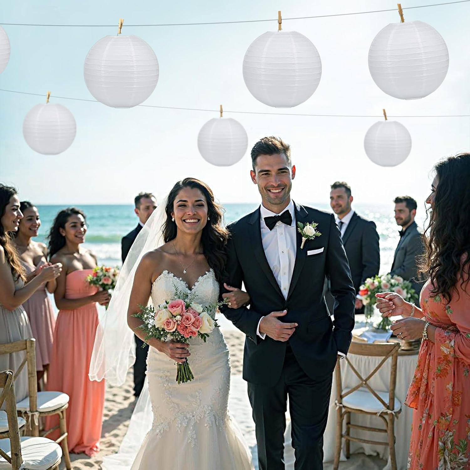 LIHAO 12 Inch White Round Paper Lanterns (10 Pack) - Image 4