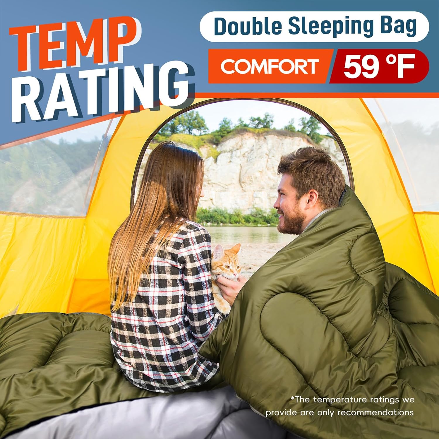 MEREZA Double Sleeping Bag for Adults Mens with Pillow, XL Queen Size Two Person Sleeping Bag for All Season Camping Hiking Backpacking 2 Person Sleeping Bags for Cold Weather & Warm - Image 2