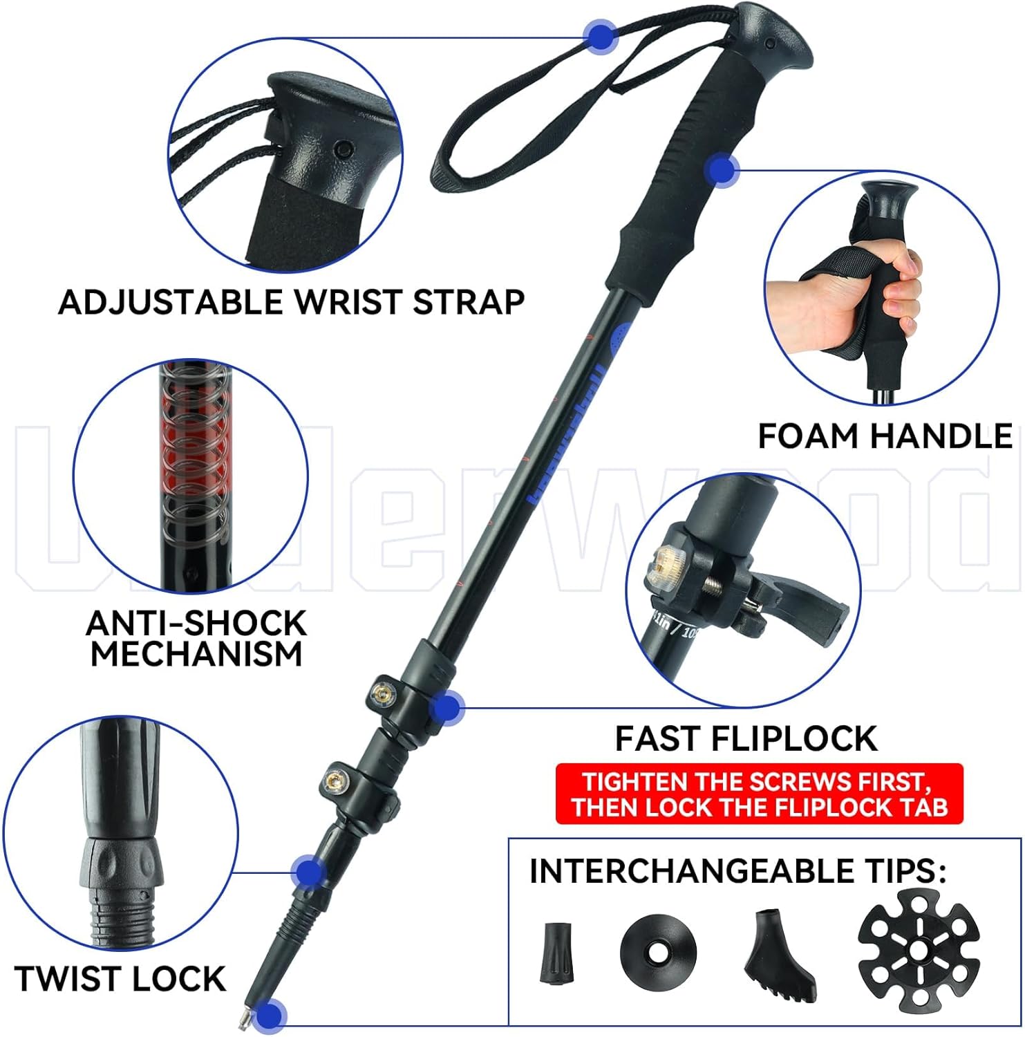 Trekking Poles Collapsible Hiking Poles - 2 Pack Adjustable Aluminum Hiking Sticks, Lightweight Walking Sticks for Women, Men, Seniors, Kids, Walking Poles for Backpacking by Underwood Aggregator - Image 2