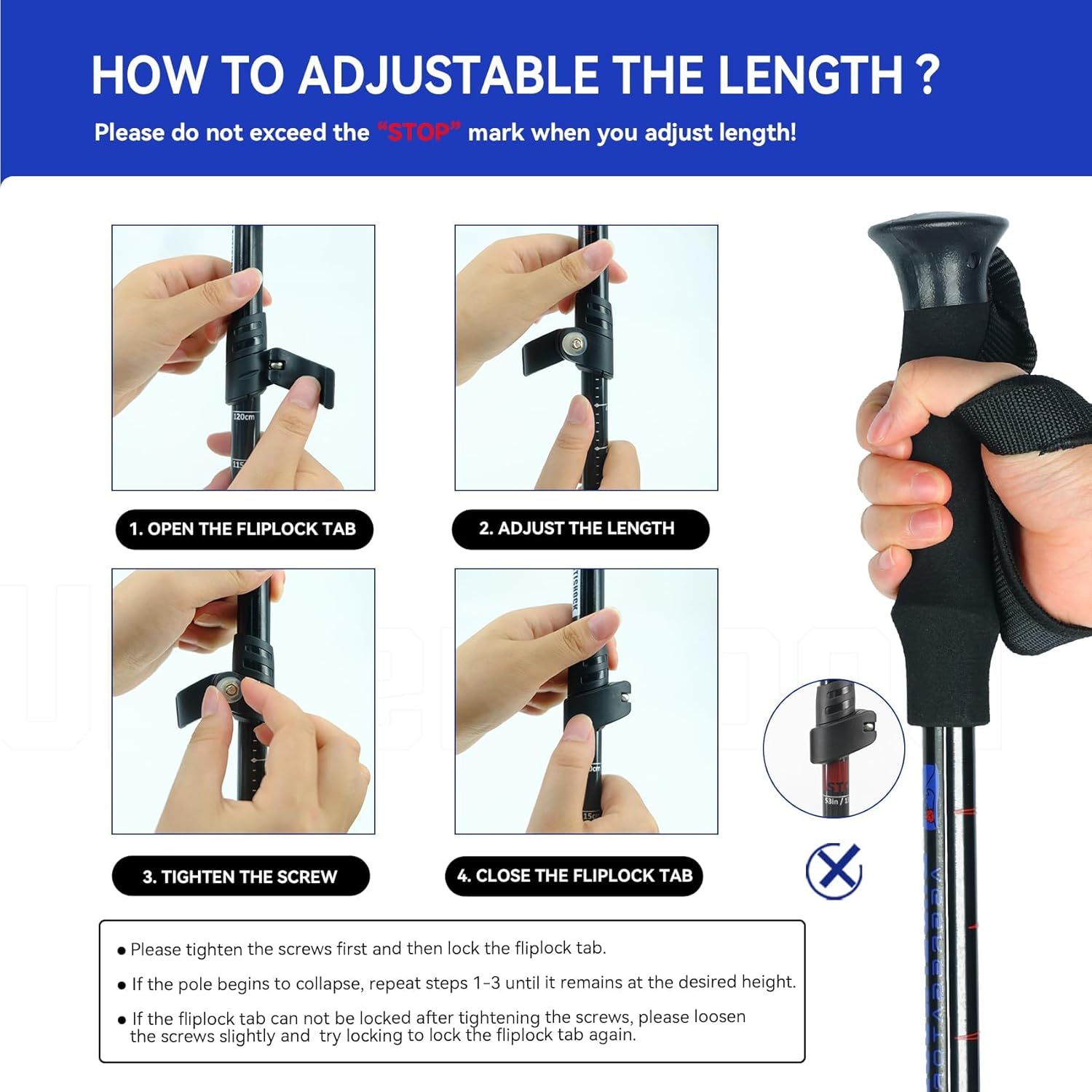 Trekking Poles Collapsible Hiking Poles - 2 Pack Adjustable Aluminum Hiking Sticks, Lightweight Walking Sticks for Women, Men, Seniors, Kids, Walking Poles for Backpacking by Underwood Aggregator - Image 4